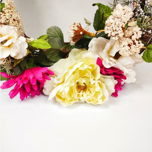 Everyday Spring Summer Artificial Front Door Grapevine Wreath 15" Chiffon, Daisy - Picture 7 of 9